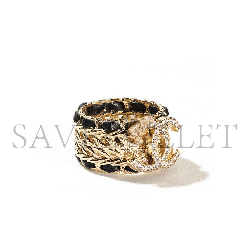 Ch**el metal lambskin classic cc logo ring